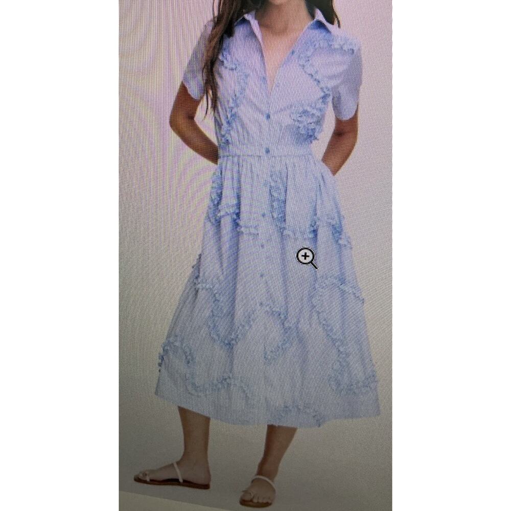 KATE SPADE NY Target Blue White Ribbon Short Sleeve Midi Shirtdress Medium